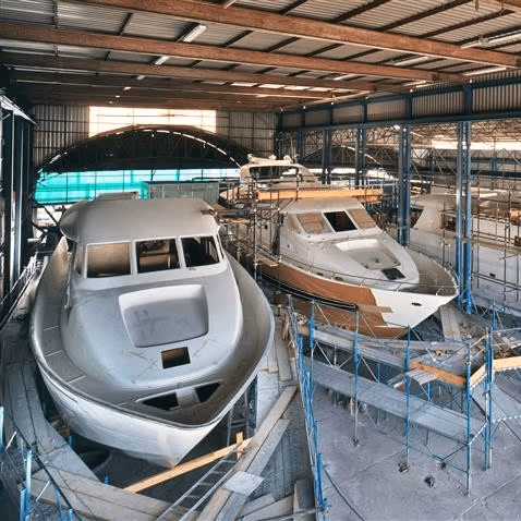 Yachts being built in the yard