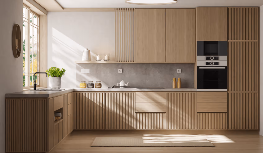 Kitchen with engineered wood cabinets and furniture