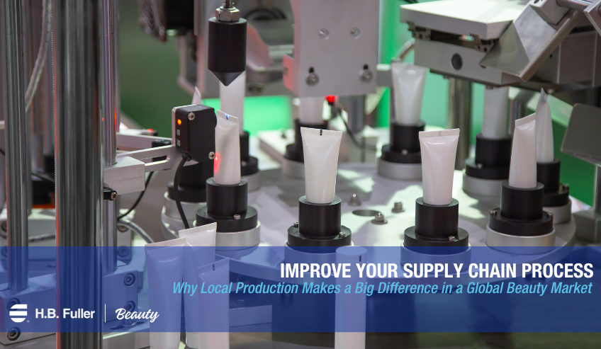 Beauty products being manufactured on assembly line