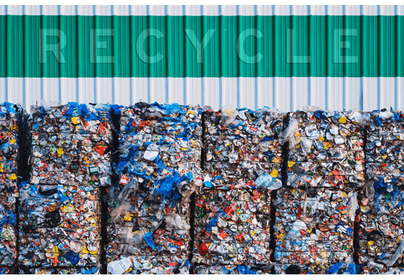 Plastic articles and waste materials sorted for recycling