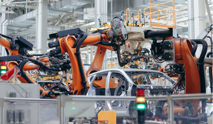 Modern automotive production line utilizing robotic welding technology