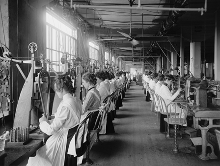 Women working in the lock and drill department of the NCR factory