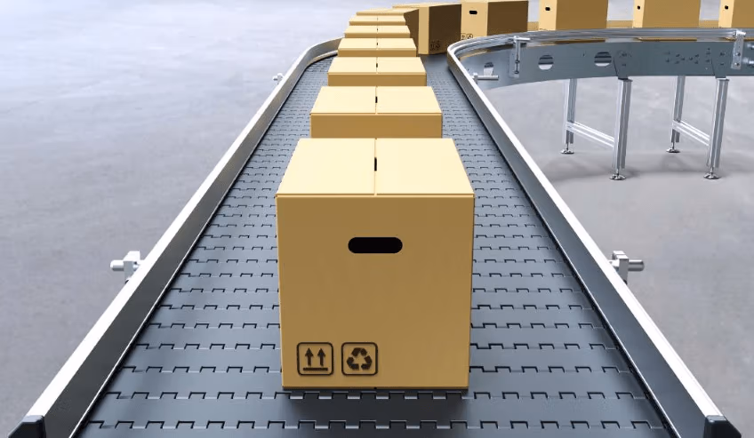 Packaging carton boxes on conveyor belt