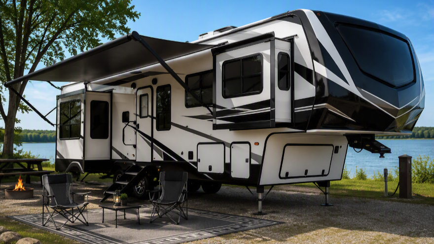 RV parked at campsite