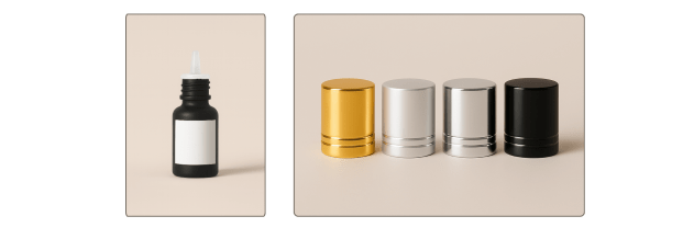 Beauty product applicators and metallic caps