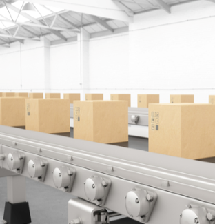 Carton packaging boxes on conveyor belt