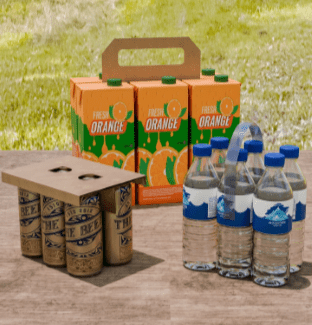 Multipack packs of beer cans, juice cartons and water bottles