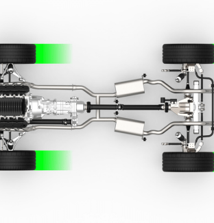 Image illustrates a rear-wheel drive (RWD) drivetrain system