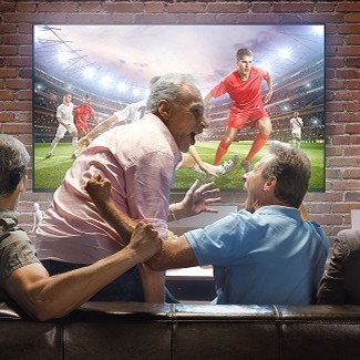 Group of people enjoying a football game on TV screen