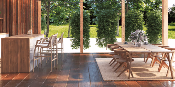 Living room with wooden furniture and flooring