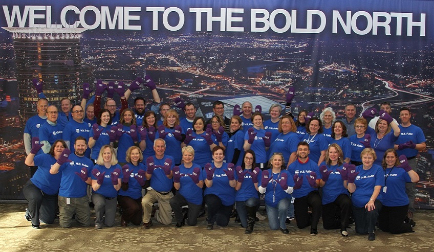 Group photo of H.B. Fuller volunteers for Crew 52 at Super Bowl LII. 