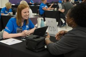 Sarah conducting interviews for Super Bowl LII volunteers. 