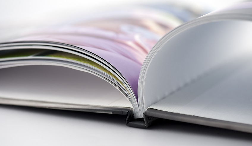 Spine of a book bound by hot melt adhesives.