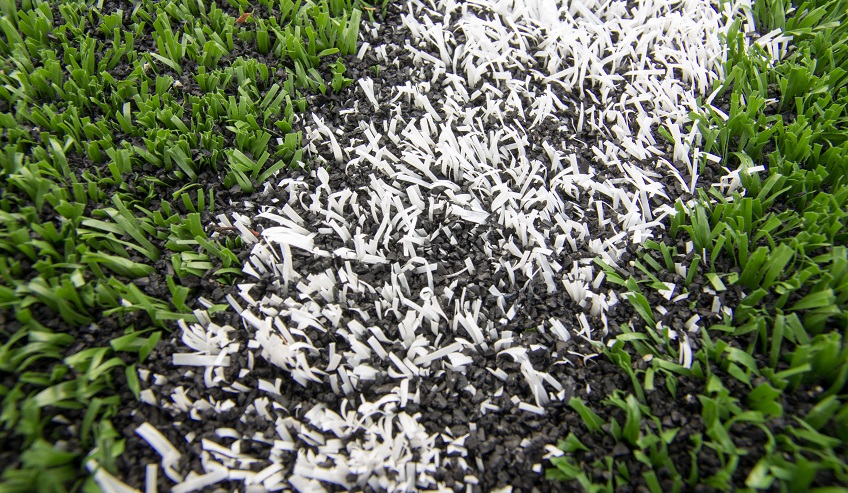Close up of artificial turf used for sports. 