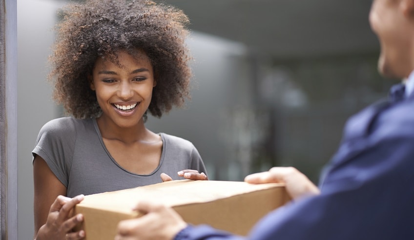 Woman receiving a package.