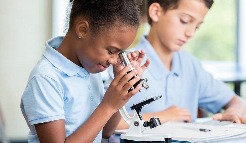 Two Elementary Children in Science Class.