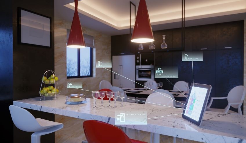 Smart Home kitchen island with devices