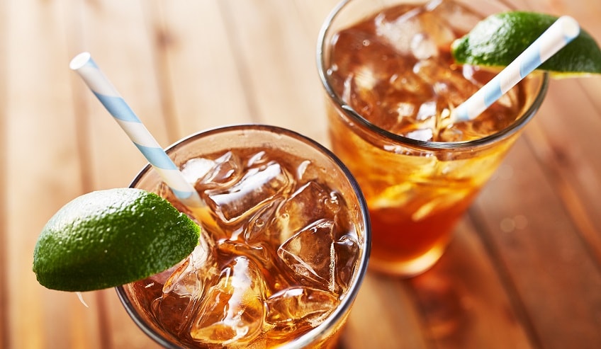 Two drinks with paper straws