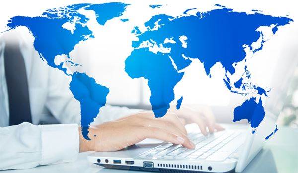 world map in blue