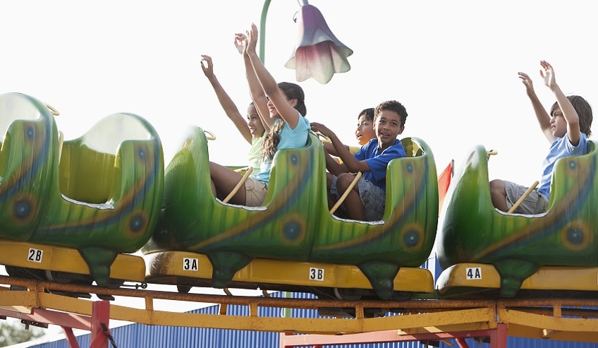Children on a rollercoaster
