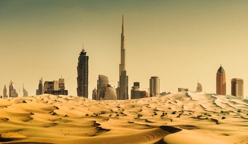 Dubai Skyline with dry dessert. 